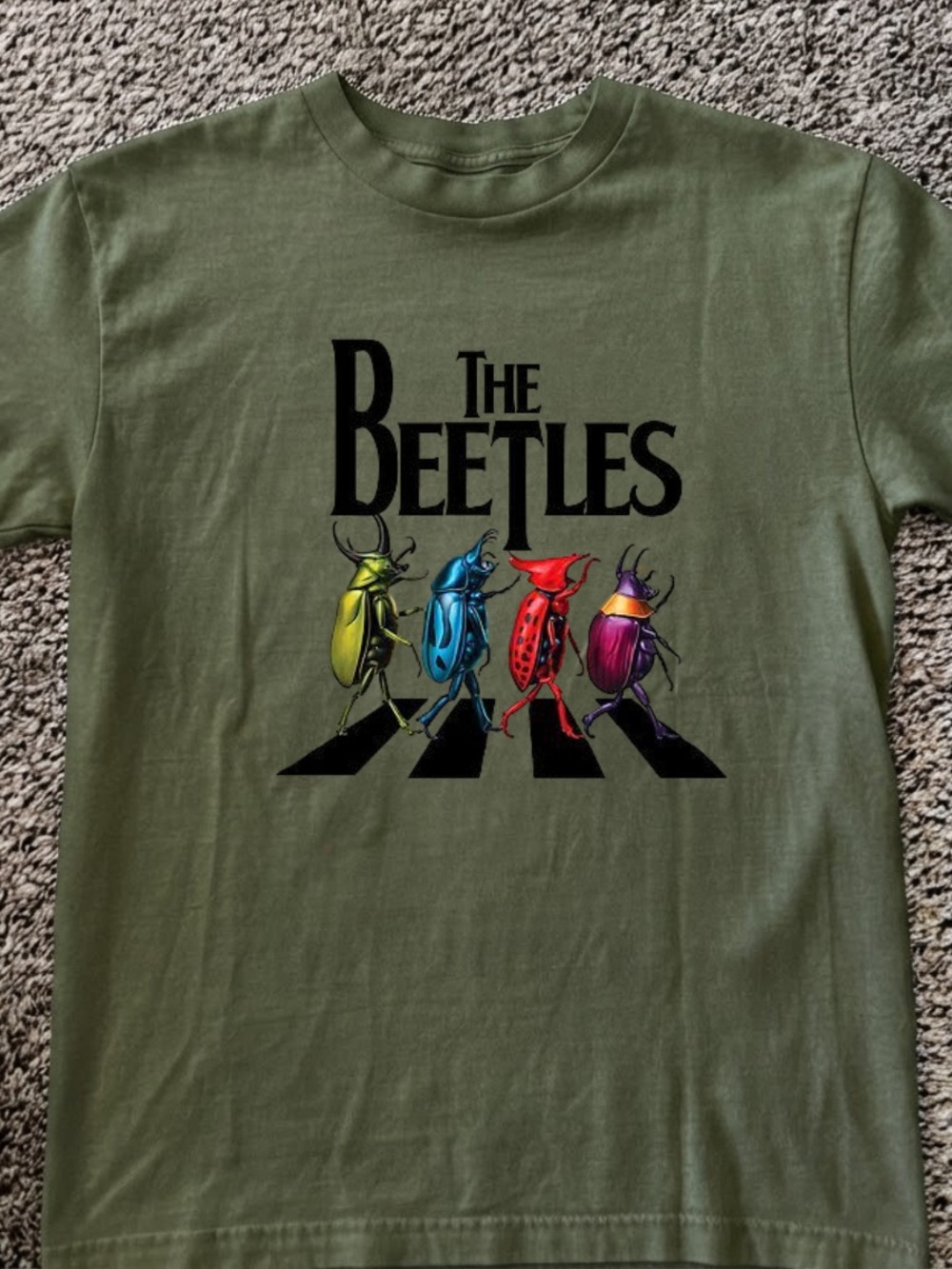 Forest Green "The Beetles" Short Sleeve Tee with Multicolor Beetle Graphic